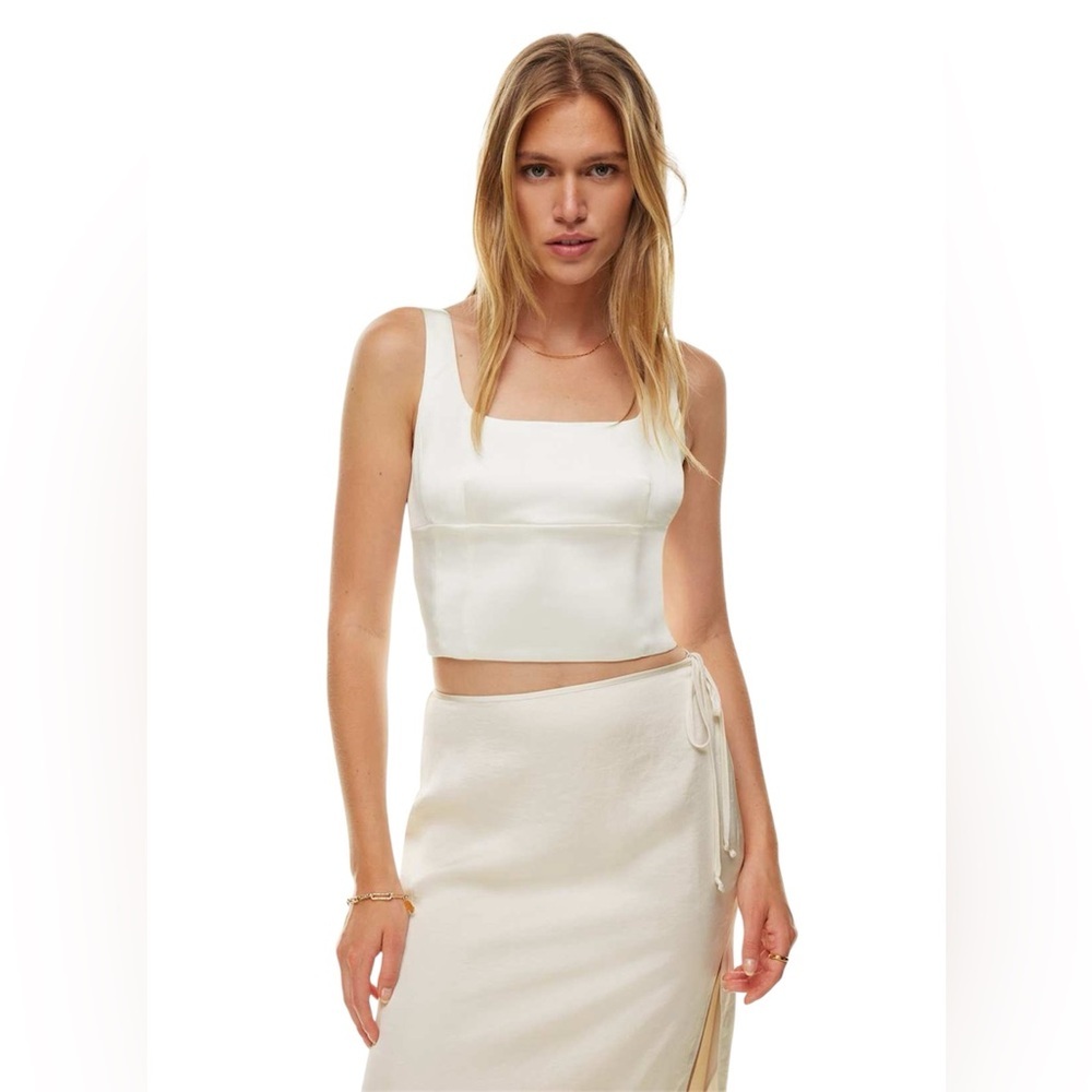 Wilfred Aritzia Dusk Satin Halter Bustier Top Ivory 2XS